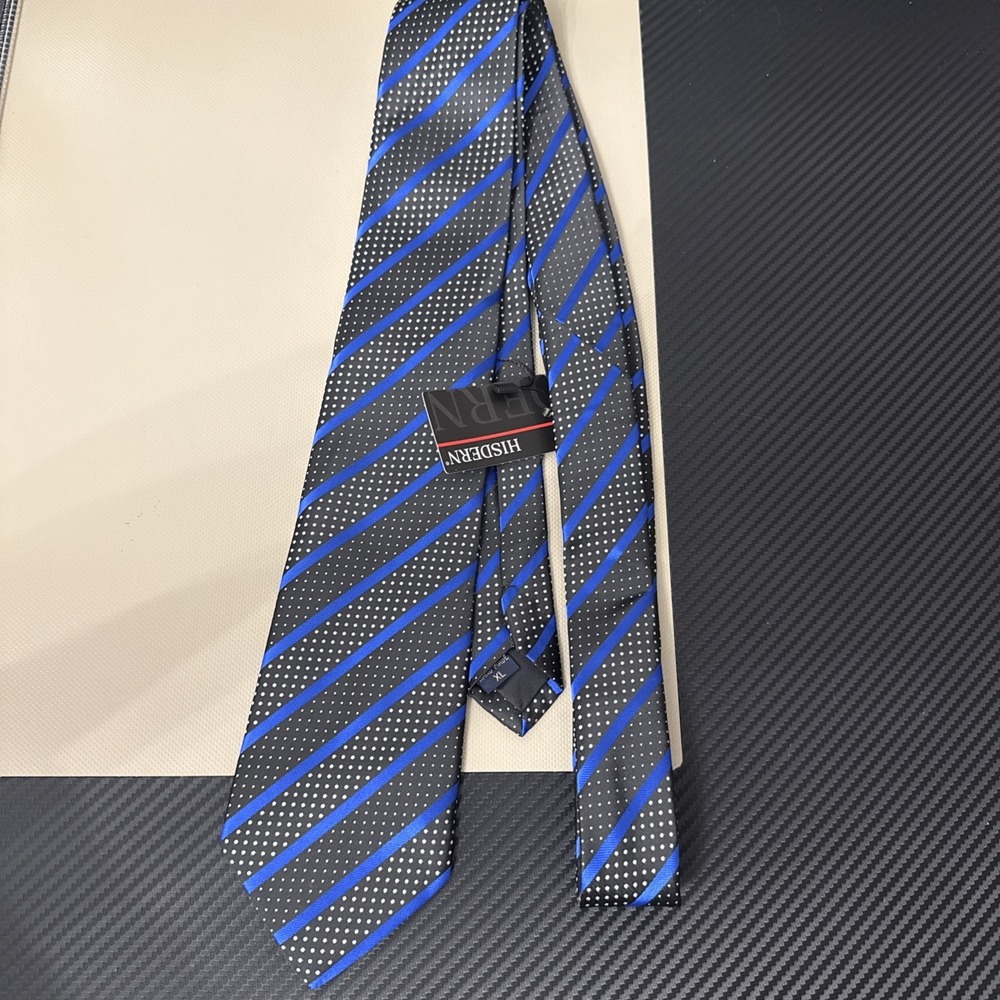 Hisdern Mens Electric Blue & Black striped Tie XL 62"